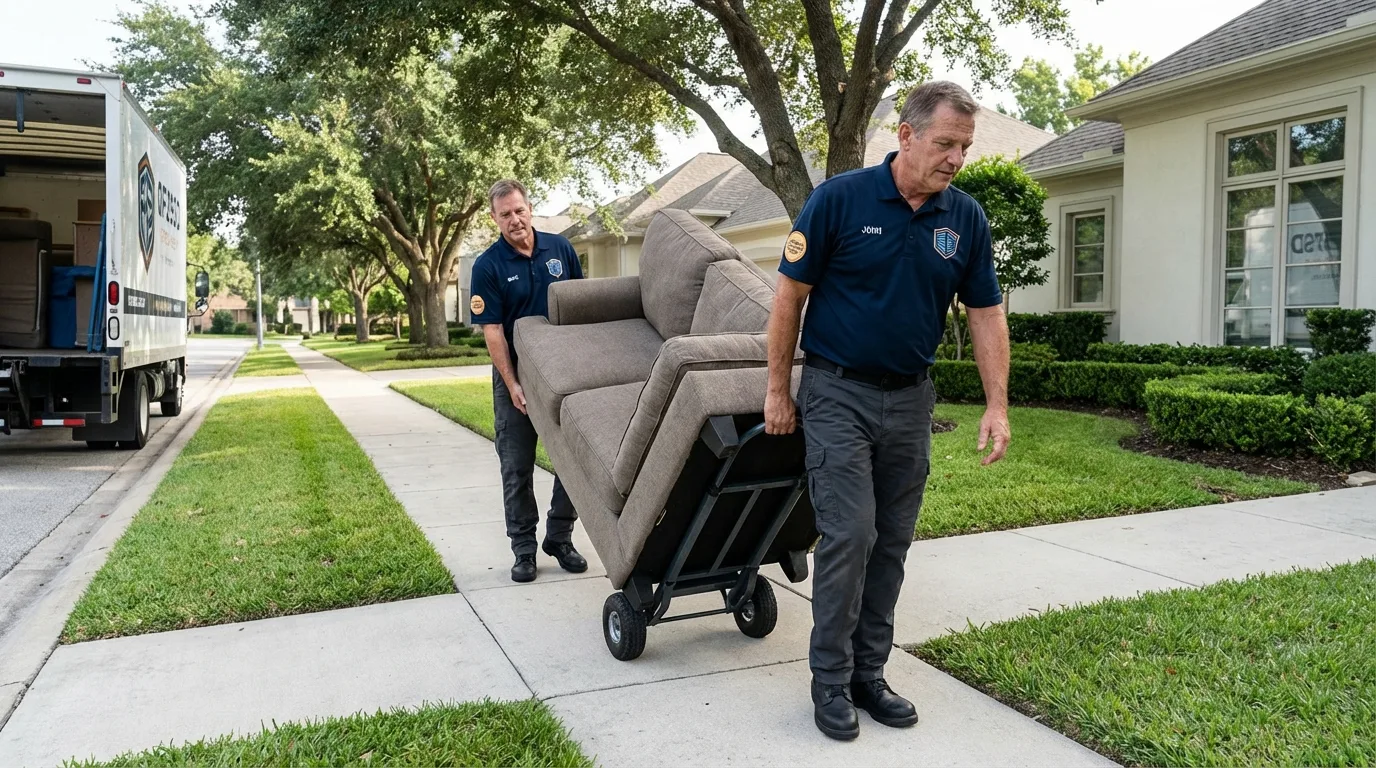 Local residential moving crew loading furniture in Rankin, TX