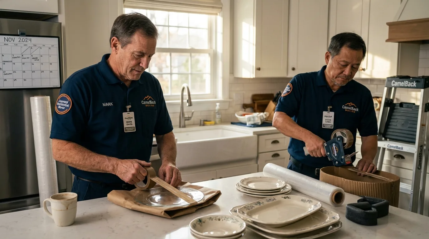 Professional crew packing kitchen dishware in Rankin, TX